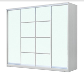 Шкаф 4-х дверный ХИТ 22-24/2-8888, с матовым стеклом, разделительные планки х2, Белый в Южно-Сахалинске