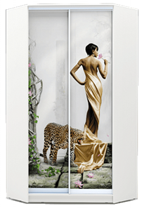 Угловой шкаф 2300х1103, ХИТ У-23-4-77-03, Девушка с леопардом, белая в Южно-Сахалинске