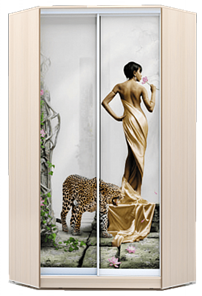 Угловой шкаф 2300х1103, ХИТ У-23-4-77-03, Девушка с леопардом, дуб млечный в Южно-Сахалинске