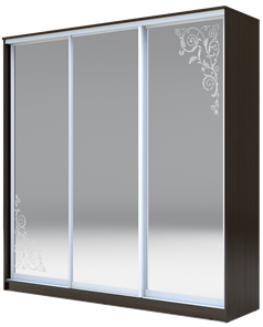 Шкаф 3-х дверный 2400х1770х620 три зеркала, Орнамент ХИТ 24-18-656-09  Венге Аруба в Южно-Сахалинске