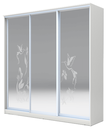 Шкаф 3-х дверный 2300х2000х620 три зеркала, наполнение №2, Колибри ХИТ 23-20-656-03 Белая Шагрень в Южно-Сахалинске - изображение