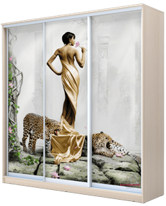 Шкаф 3-х створчатый 2400х2000х620, наполнение №1, Девушка с леопардом ХИТ 24-20-777-03 Дуб Млечный в Южно-Сахалинске