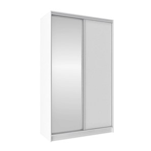 Шкаф 2-х дверный 1350 Домашний Зеркало/ЛДСП, Белый в Южно-Сахалинске