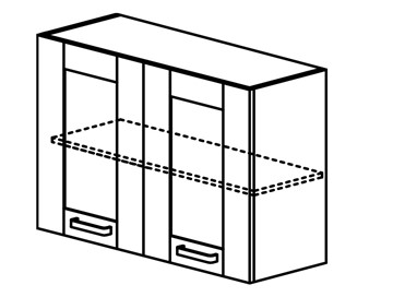 Шкаф кухонный Квадро настенный двухдверный с полкой со вставкой из стекла 718*600*320мм в Южно-Сахалинске