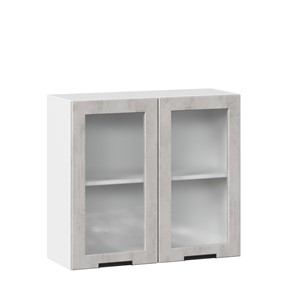 Кухонный навесной шкаф 800 со стеклом Джамис ЛД 296.360.000.023, Белый/Белый камень в Южно-Сахалинске
