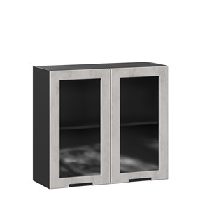 Кухонный шкаф 800 со стеклом Джамис ЛД 296.360.000.065, Чёрный/Белый камень в Южно-Сахалинске