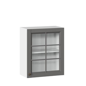 Кухонный навесной шкаф Амели-3 600 со стеклом ЛД 299.350.000.030, Белый/Оникс серый в Южно-Сахалинске
