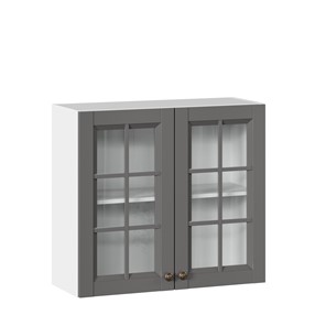 Навесной шкаф Амели-3 800 со стеклом ЛД 299.360.000.034, Белый/Оникс серый в Южно-Сахалинске