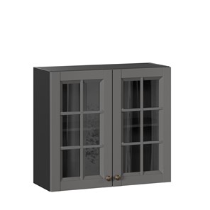 Настенный шкаф Амели-3 800 со стеклом ЛД 299.360.000.036, Черный/Оникс серый в Южно-Сахалинске