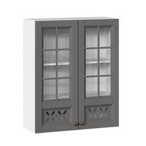 Кухонный навесной шкаф Амели-3 800 высокий со стеклом ЛД 299.460.000.050, Белый/Оникс серый в Южно-Сахалинске