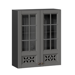 Шкаф настенный Амели-3 800 высокий со стеклом ЛД 299.460.000.052, Черный/Оникс серый в Южно-Сахалинске