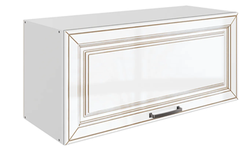 Навесной кухонный шкаф Атланта L800 Н360 (1 дв. гл.) эмаль (белый/белый глянец патина золото) в Южно-Сахалинске