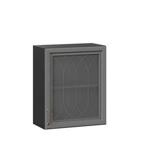 Навесной кухонный шкаф Джелатто 600 со стеклом ЛД 241.350.000.147, Черный/Оникс серый в Южно-Сахалинске