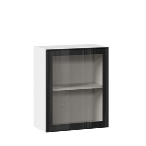 Шкаф кухонный со стеклом 600 Индиго ЛД 298.350.000.105, Белый/Чёрный в Южно-Сахалинске
