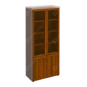 Шкаф для документов со стеклянными дверьми в рамке Мастер, темный орех (90х45х208) МТ 379 в Южно-Сахалинске