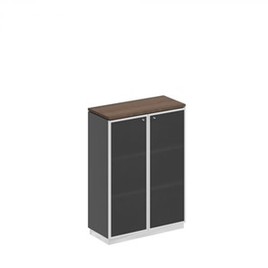 Шкаф для документов средний со стеклянными дверьми в рамке Bravo, дуб гладстоун/антрацит премиум (90х40х124,6) в Южно-Сахалинске