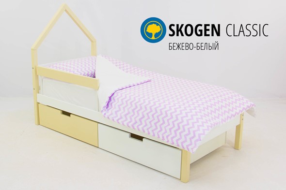 Кровать-домик детская мини Skogen бежево-белый в Южно-Сахалинске - изображение