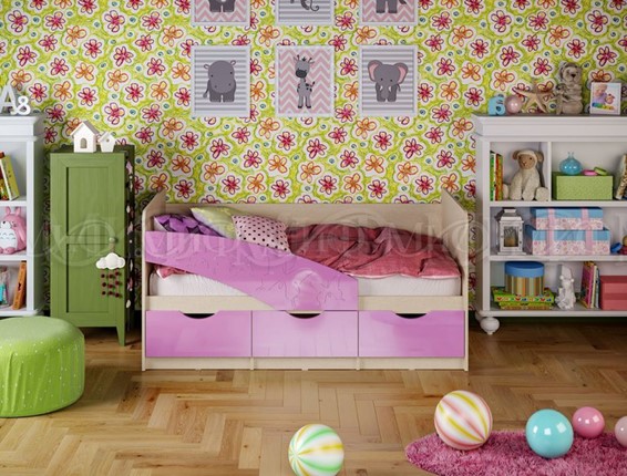 Детская кровать Бабочки 800*1600, Сиреневый глянец в Южно-Сахалинске - изображение