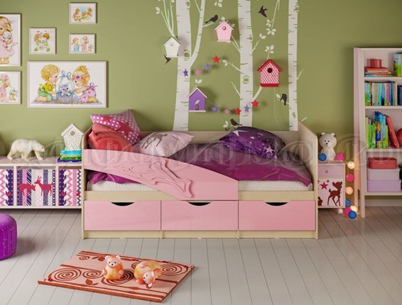 Детская кровать Дельфин, Розовый глянец 80х180 в Южно-Сахалинске - изображение