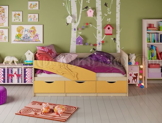 Кровать в детскую Дельфин, Желтый матовый 80х200 в Южно-Сахалинске - изображение
