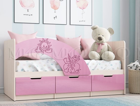 Детская кровать с ящиками Юниор-3, Розовый металлик в Южно-Сахалинске - изображение