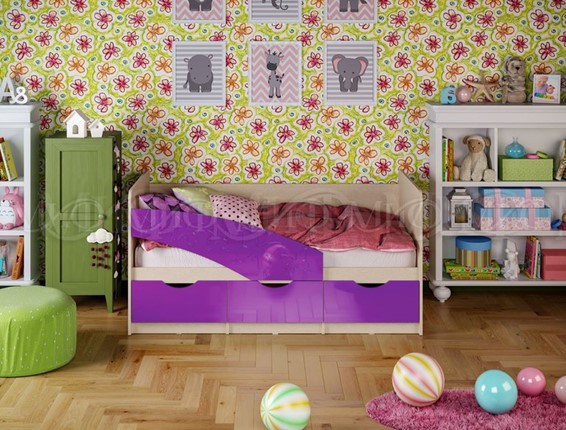 Детская кровать Бабочки 800*1600, Фиолетовый глянец в Южно-Сахалинске - изображение