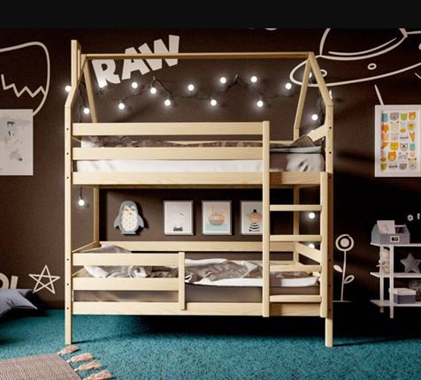 Детская двухэтажная кровать Домик, без покраски в Южно-Сахалинске - изображение
