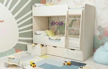 Двухъярусная детская кровать Малыш двойняшка 70х160, корпус Дуб молочный, фасад Фейритейл в Южно-Сахалинске - предосмотр