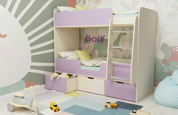 Детская двухэтажная кровать Малыш двойняшка 70х160, корпус Дуб молочный, фасад Ирис в Южно-Сахалинске - предосмотр