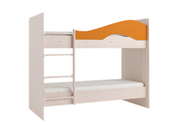 Детская 2-этажная кровать Мая на щитах со шкафом и ящиками, корпус Млечный дуб, фасад Оранжевый в Южно-Сахалинске - предосмотр 2