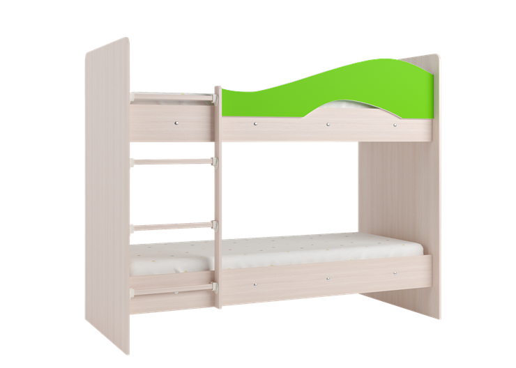 Кровать 2-ярусная Мая на щитах со шкафом и ящиками, корпус Млечный дуб, фасад Салатовый в Южно-Сахалинске - изображение 3