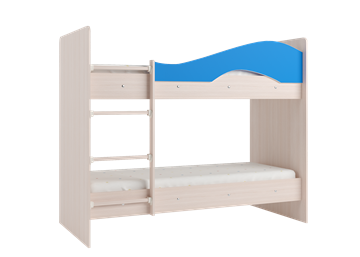 Детская двухэтажная кровать Мая на щитах со шкафом и ящиками, корпус Млечный дуб, фасад Синий в Южно-Сахалинске - предосмотр 1