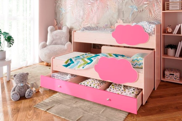 Кровать двухъярусная Соник 1.6 с ящиком, Розовый в Южно-Сахалинске - изображение