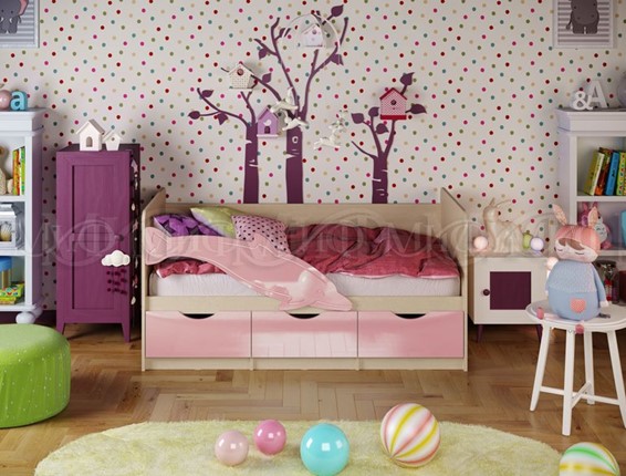 Кровать в детскую Дельфин-1, Розовый глянец 80х160 в Южно-Сахалинске - изображение