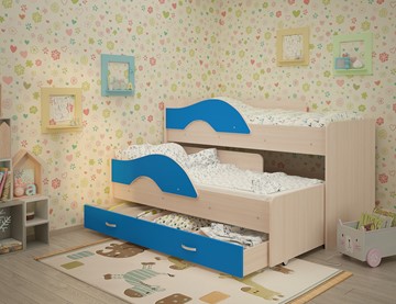 Детская 2-этажная кровать Радуга 1.6 с ящиком, корпус Млечный дуб, фасад Синий в Южно-Сахалинске - предосмотр 1