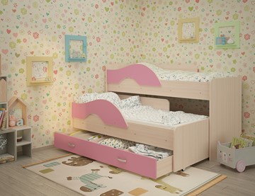 Детская 2-х ярусная кровать Радуга 1.6 с ящиком, корпус Млечный дуб, фасад Розовый в Южно-Сахалинске - предосмотр 1