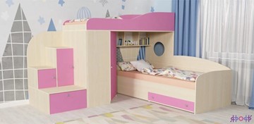 Детская кровать-чердак Кадет-2, корпус Дуб, фасад Розовый в Южно-Сахалинске - предосмотр