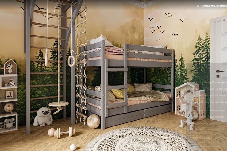 Кроватка Джуниор двухъярусная с ящиками (Антрацит) в Южно-Сахалинске - изображение 1
