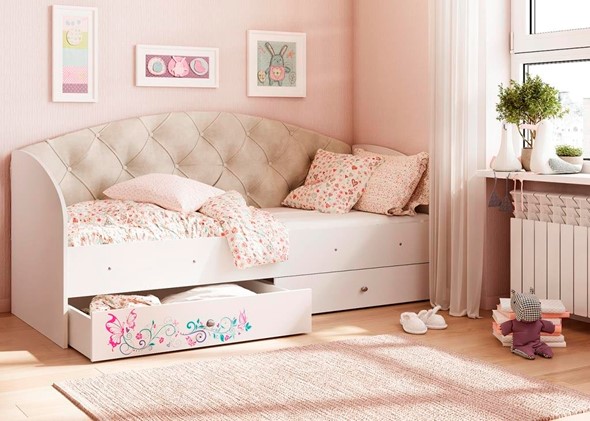 Детская кровать с ящиками Эльза без бортика, Бежевый (латы) в Южно-Сахалинске - изображение