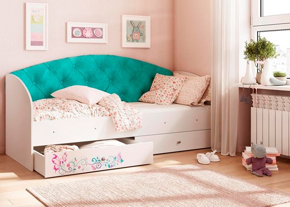 Детская кровать односпальная Эльза без бортика, Бирюза (латы) в Южно-Сахалинске - изображение