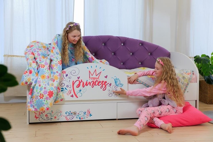 Детская кровать с ящиками Эльза с бортиком, Фиолетовый (щиты) в Южно-Сахалинске - изображение 4