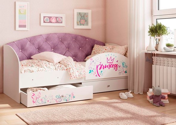 Детская кровать с ящиками Эльза с бортиком, Фиолетовый (щиты) в Южно-Сахалинске - изображение