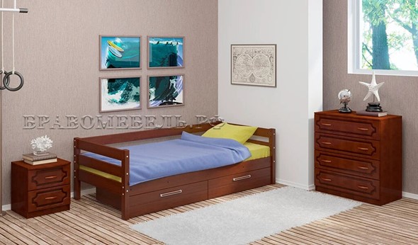 Кроватка Глория с ящиками(Орех) в Южно-Сахалинске - изображение