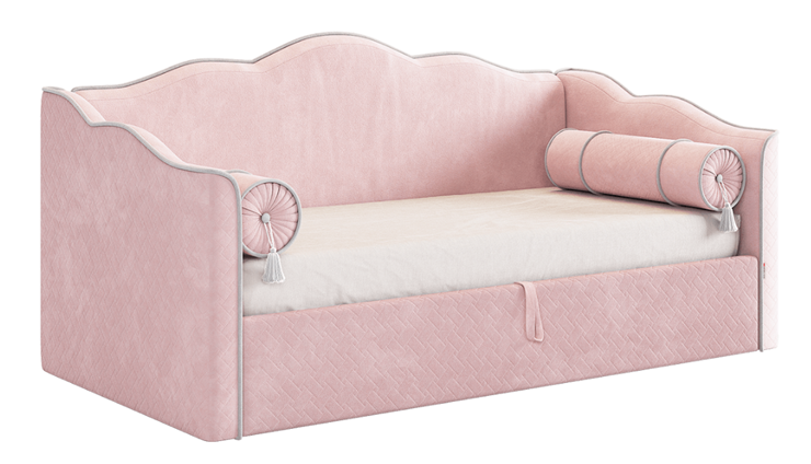 Кроватка с подъемным механизмом Лея (Софа) 90х200 (нежно-розовый (велюр)/галька (велюр)) в Южно-Сахалинске - изображение 1