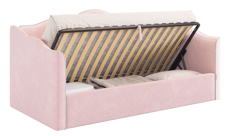 Кроватка с подъемным механизмом Лея (Софа) 90х200 (нежно-розовый (велюр)/галька (велюр)) в Южно-Сахалинске - изображение 3