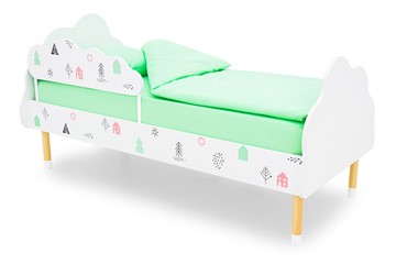 Детская кровать Stumpa Облако "Домики розовый, бирюзовый" в Южно-Сахалинске