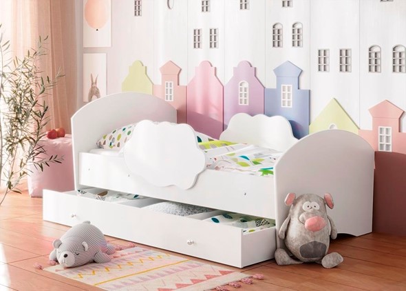 Детская кровать Тучка с ящиком, корпус Белый, фасад Белый в Южно-Сахалинске - изображение