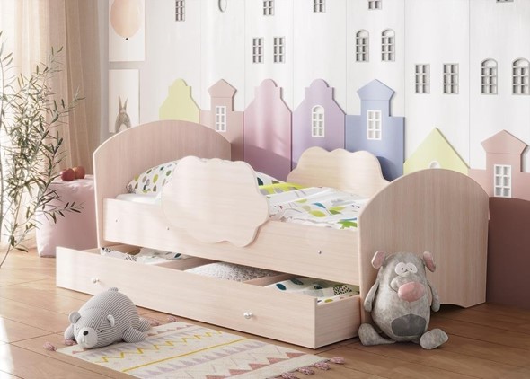 Детская кровать Тучка с ящиком, корпус Дуб млечный, фасад Дуб млечный в Южно-Сахалинске - изображение