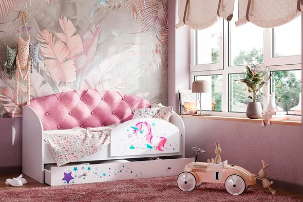 Кровать с ящиками Звездочка с бортиком, Розовый в Южно-Сахалинске - изображение