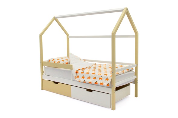 Кровать-домик детская Svogen бежево-белый в Южно-Сахалинске - изображение